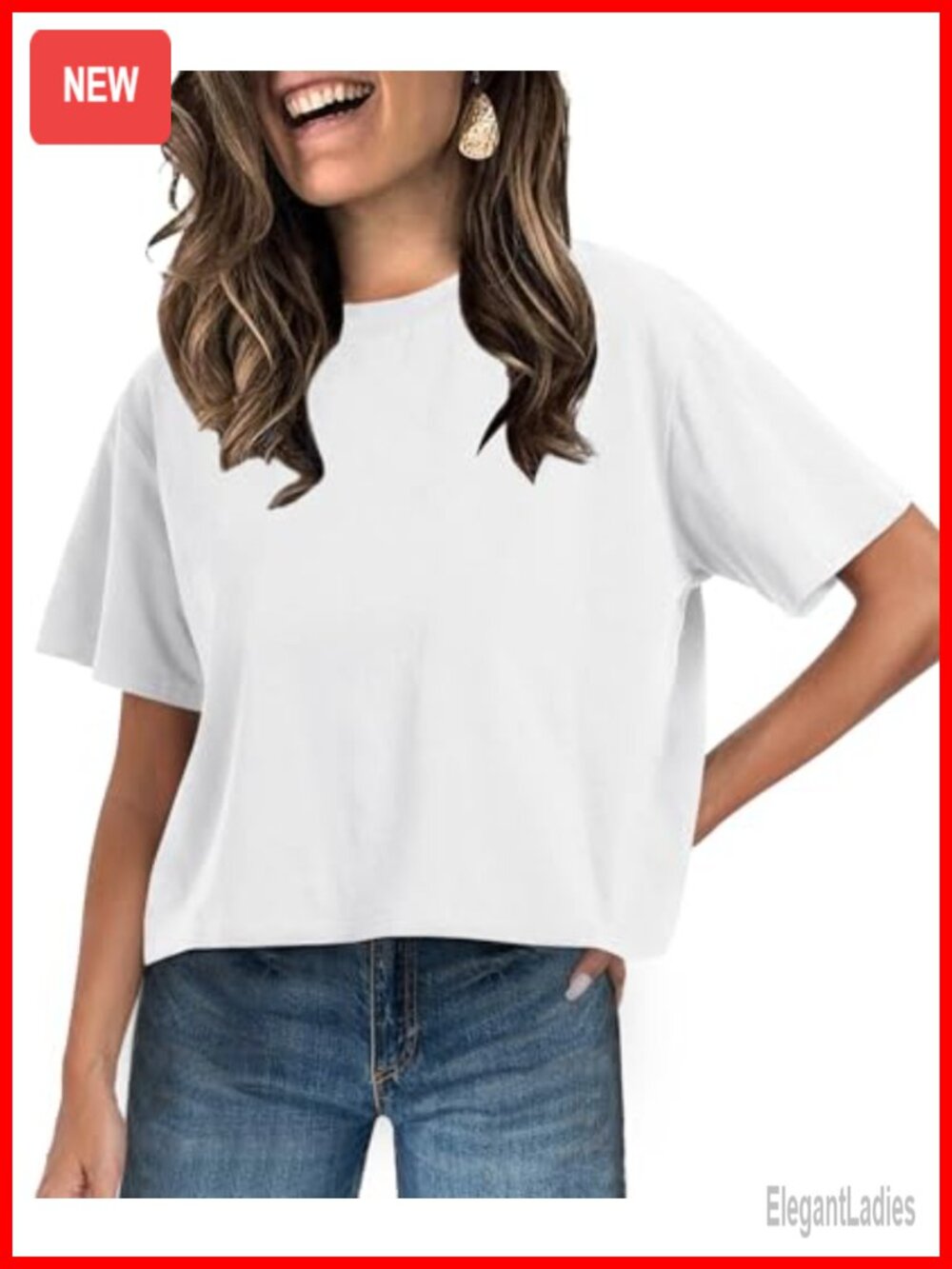 Womens Crop Top Short Sleeve Crew Neck Boxy Fit Summer Tee